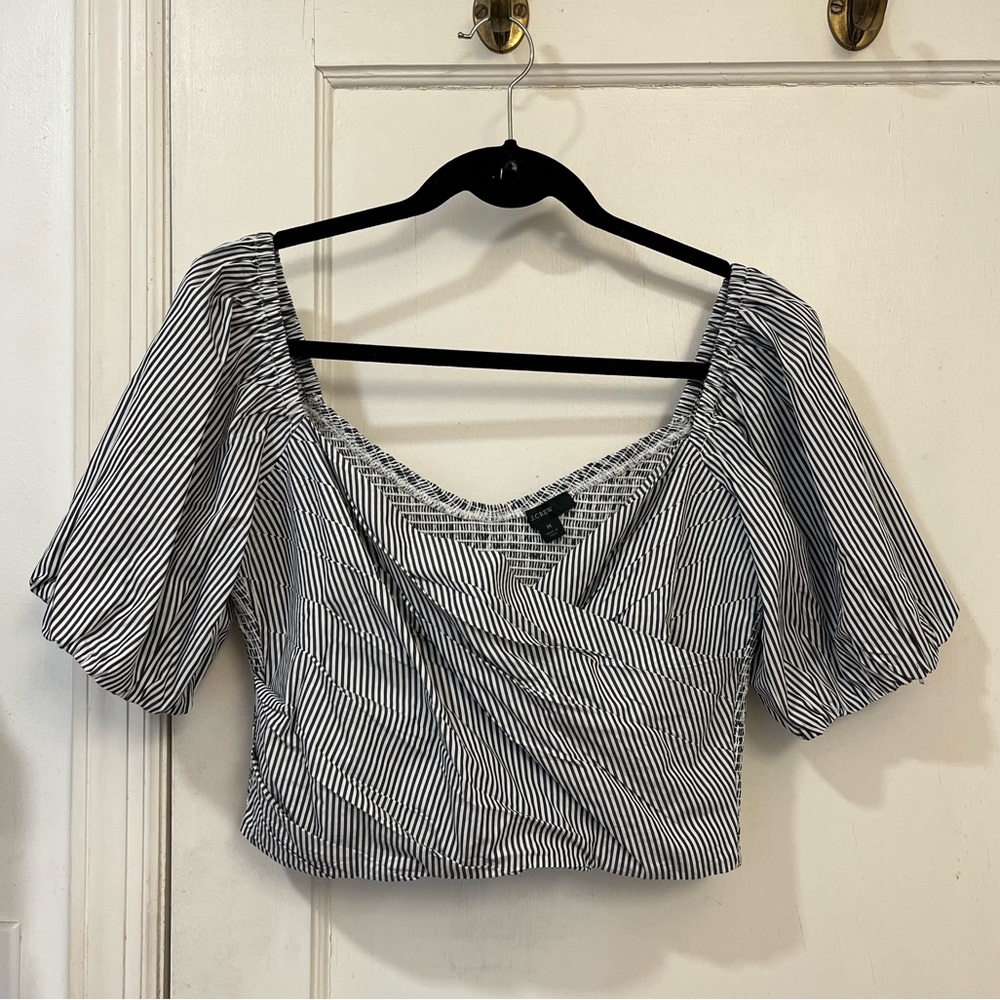 J. Crew Puff-sleeve organic cotton cropped top in stripe